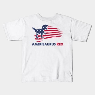 4th Of July Dinosaur Amerisaurus T Rex USA American Flag Kids T-Shirt